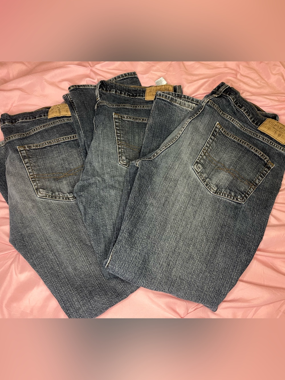 Lot of 3 Levi's Blue Denim Jeans with Tan Leather Patch